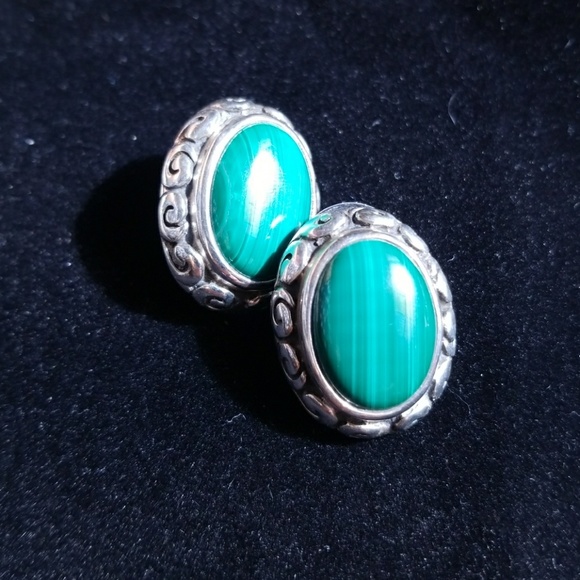 Sterling Malachite earrings - Picture 2 of 6